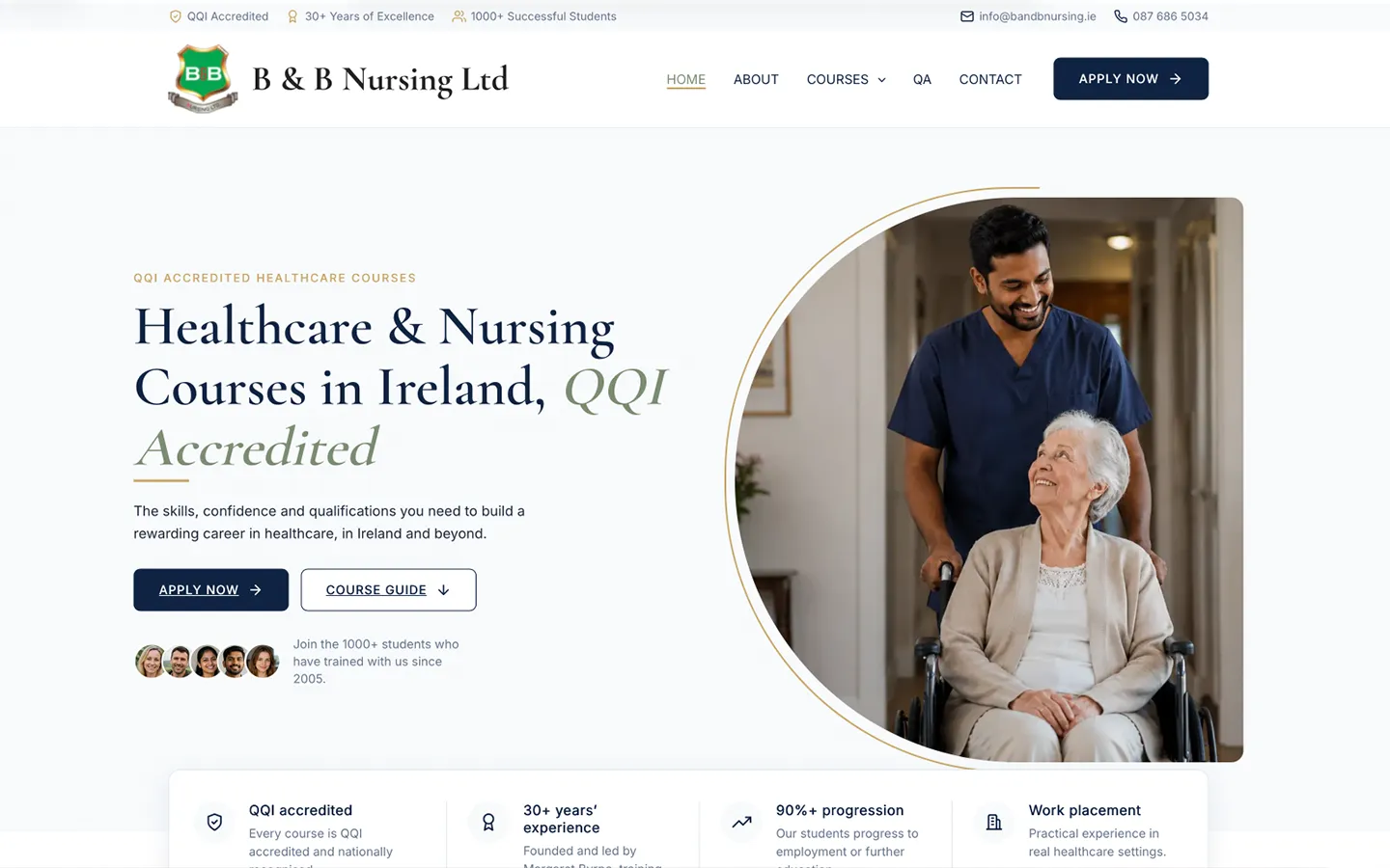 B&B Nursing QQI-accredited healthcare and nursing courses website