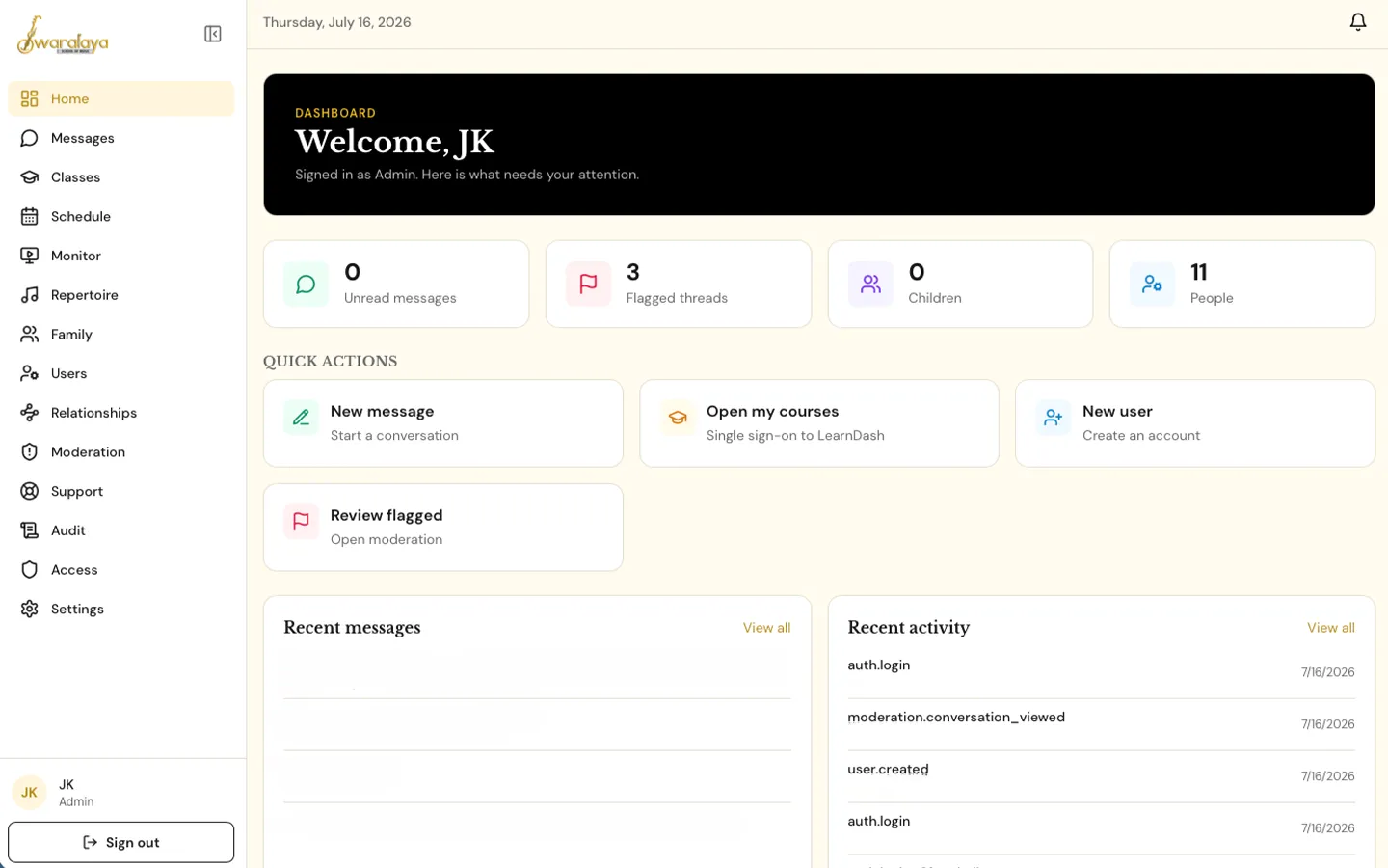 Swaralaya Studio music education platform interface
